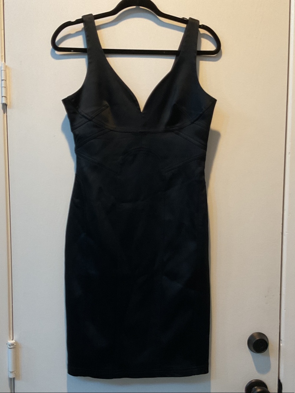 Marciano Black V-Neck Sculpted Midi Dress